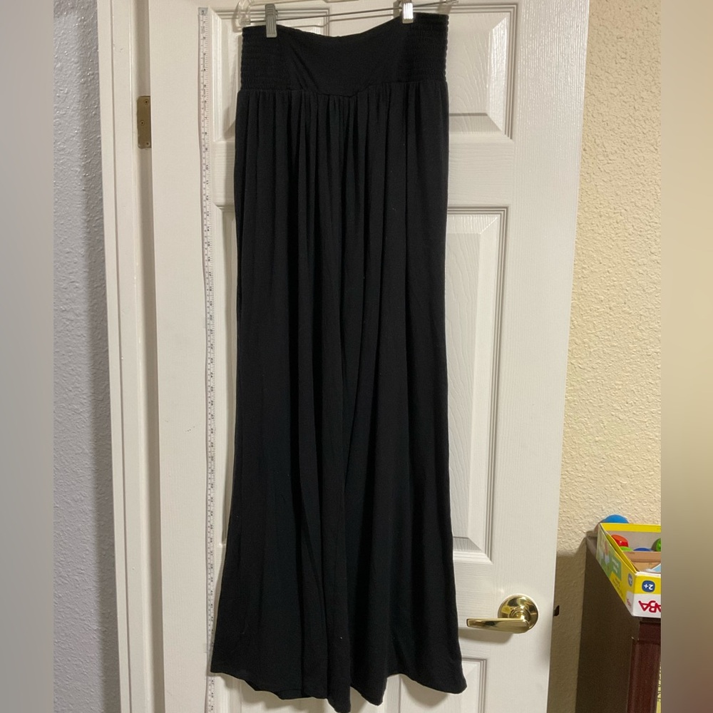 Zara Black Flowing Pants With Wide Leg And Elastic Waist